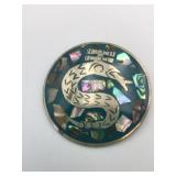 ROUND SILVER PENDANT PIN 2" INLAY ABALONE FISH