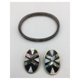 HINGED BANGLE BRACELET BLACK ENAMEL OVER STERLING