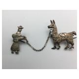 STERLING SILVER PIN LLAMA AND FARMER CONNECTING