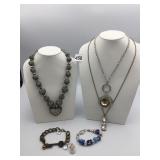 DISCO SILVER GLITTER BALL BEAD NECKLACE WITH
