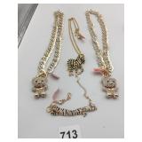 SILVER TONE CHAIN NECKLACE RHINESTONE BARE