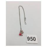 SILVER 925 PENDANT NECKLACE CANDY CANE WITH RED