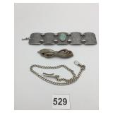 PANEL BRACELET BLUE INSET BOW PIN WATCH CHAIN