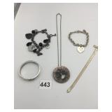 BLACK METAL BRACELET WITH WATCH FACE CHARMS SNAKE