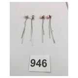 SILVER 925 AND PEARL BEAD DROP EARRINGS PINK AND