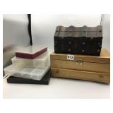 GROUP OF JEWELRY BOXES ORGANIZERS AND CLEAR