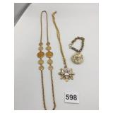 PENDANT NECKLACE GOLD TONE SILVER CROWN AND