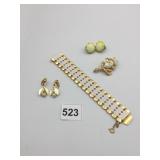 BRACELET WHITE GOLD TONE EARRINGS BOUCHER PIN