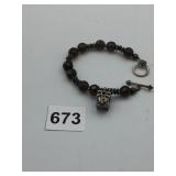 BEADED BRACELET WITH STERLING SILVER BOX CHARM