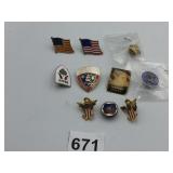 ASSORTED PINS ANGEL FLAGS NAVY LEAGUE SKI SCHOOL