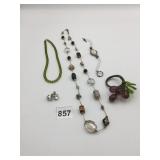 NECKLACE GLASS BEADS STONE CHIPS ON CORDING LARGE