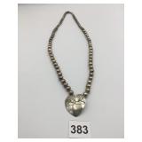 SILVER TONE BEADED NECKLACE HEART PENDANT SOME