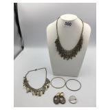 VINTAGE BOHEMIAN METAL FRINGE NECKLACES BANGLE
