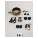 GLITTER FABRIC BRACELET LEOPARD PRINT EARRINGS