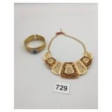 STATEMENT NECKLACE GOLD TONE DECORATIVE OPEN WORK