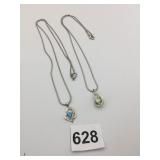 PENDANT NECKLACES SILVER TONE OPEN WITH GREEN