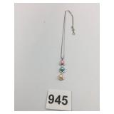 SILVER 925 PENDANT NECKLACE 3 PEARL BEADS PINK