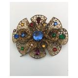 FILIGREE PIN 3" X 2" WITH MULTICOLOR STONES