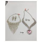 PINK RHINESTONE HEART PENDANT NECKLACE RHINESTONE