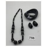 BRACELET BLACK CHUNKY BANGLE BEADED NECKLACE