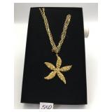 STARFISH RHINESTONE PENDANT NECKLACE GOLD TONE
