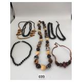 BEADED NECKLACES WOOD BEADS CARVED ELEPHANTS