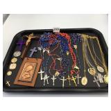 LARGE ASSORTMENT RELIGIOUS NECKLACES ROSARIES