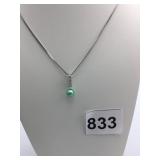 SILVER 925 CHAIN NECKLACE AND PENDANT GREEN BEAD