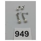 PEARL STUD EARRINGS PEARL BEAD RHINESTONE DROP