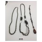 NECKLACES BLACK METAL CHAIN LARGE AMBER COLOR