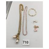 PEARL BRACELET EARRINGS PINK PEARLS EARRINGS GOLD