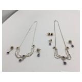 SILVER TONE NECKLACES WITH RHINESTONE FLOWERS