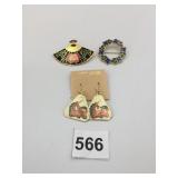 CLOISONNE ENAMEL UNICORN EARRINGS  FLOWER CIRCLE