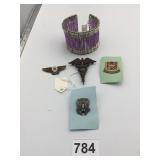 BRACELET PURPLE BEADED CUFF PINS US ARMY AIR
