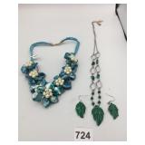 MALACHITE PENDANT NECKLACE AND EARRINGS BLUE