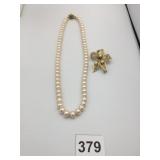 PEARL CHOKER NECKLACE FILIGREE PIN WITH PEARLS