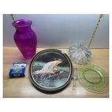 PURPLE RIBBED GLASS VASE, WHITE ROCK ADVERTISING