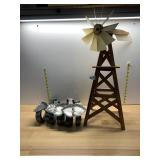 WOODEN DECORATIVE WINDMILL, METAL HEART CANDLE