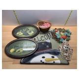 OVAL FRAMED FRUIT PRINTS, SNOWMAN WELCOME BANNER,