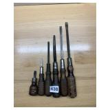 VINTAGE WOOD HANDLE SCREWDRIVERS, ASSORTED