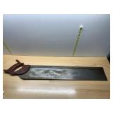 VINTAGE BACK SAW, WOODEN D-HANDLE.
