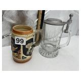 ALWE PEWTER LID GLASS BEER STEIN W/ SALEM SHIP