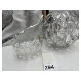 FACETED CUT GLASS VASE, SCALLOPED RIM MOLDED