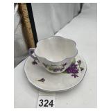SHELLEY FINE BONE CHINA TEACUP & SAUCER, VIOLETS