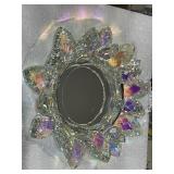 IRIDESCENT CRYSTAL LOTUS CANDLE HOLDER.