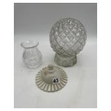 QUILTED CLEAR GLASS GLOBES, RUFFLED MILK GLASS