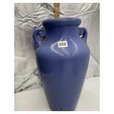 CERAMIC AMPHORA VASE, PERIWINKLE GLAZE, SCROLLED