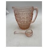 PINK PRESSED GLASS PITCHER W/ MATCHING LADLE,