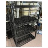 BLACK PLASTIC MULTI-TIERED SHELVING UNIT W/ GRID