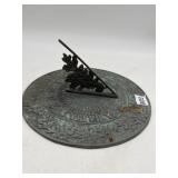 PATINATED METAL SUNDIAL, ROMAN NUMERALS, OAK LEAF